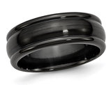 Men's Titanium 8mm Domed Black Polished Wedding Band Ring